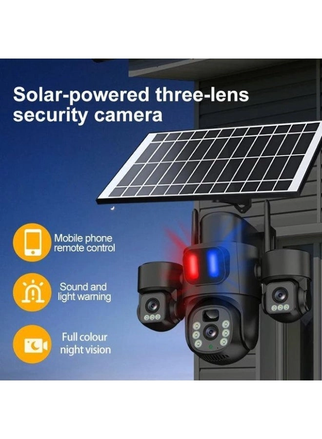 Solar Powered Multi-lens Warning Camera - 12MP 5G Wi-Fi 10X Zoom