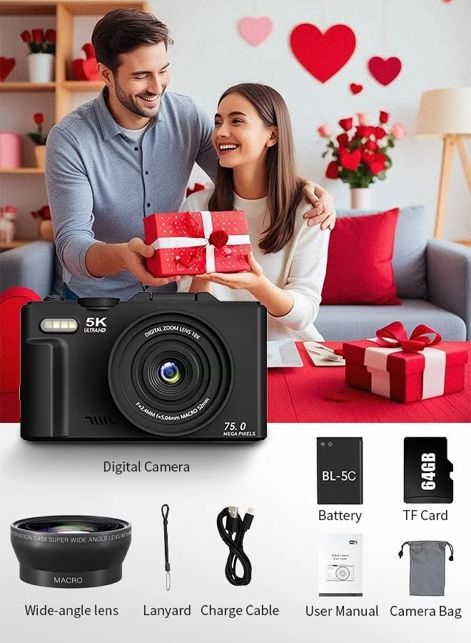 5K Digital Camera - 75MP 18X