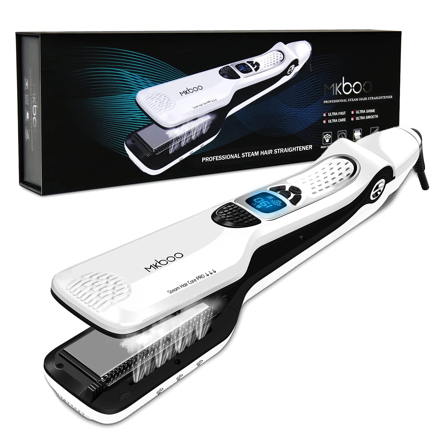 Hair Straightener with Steam - Nano Titanium Ceramic Removable Comb Digital LCD