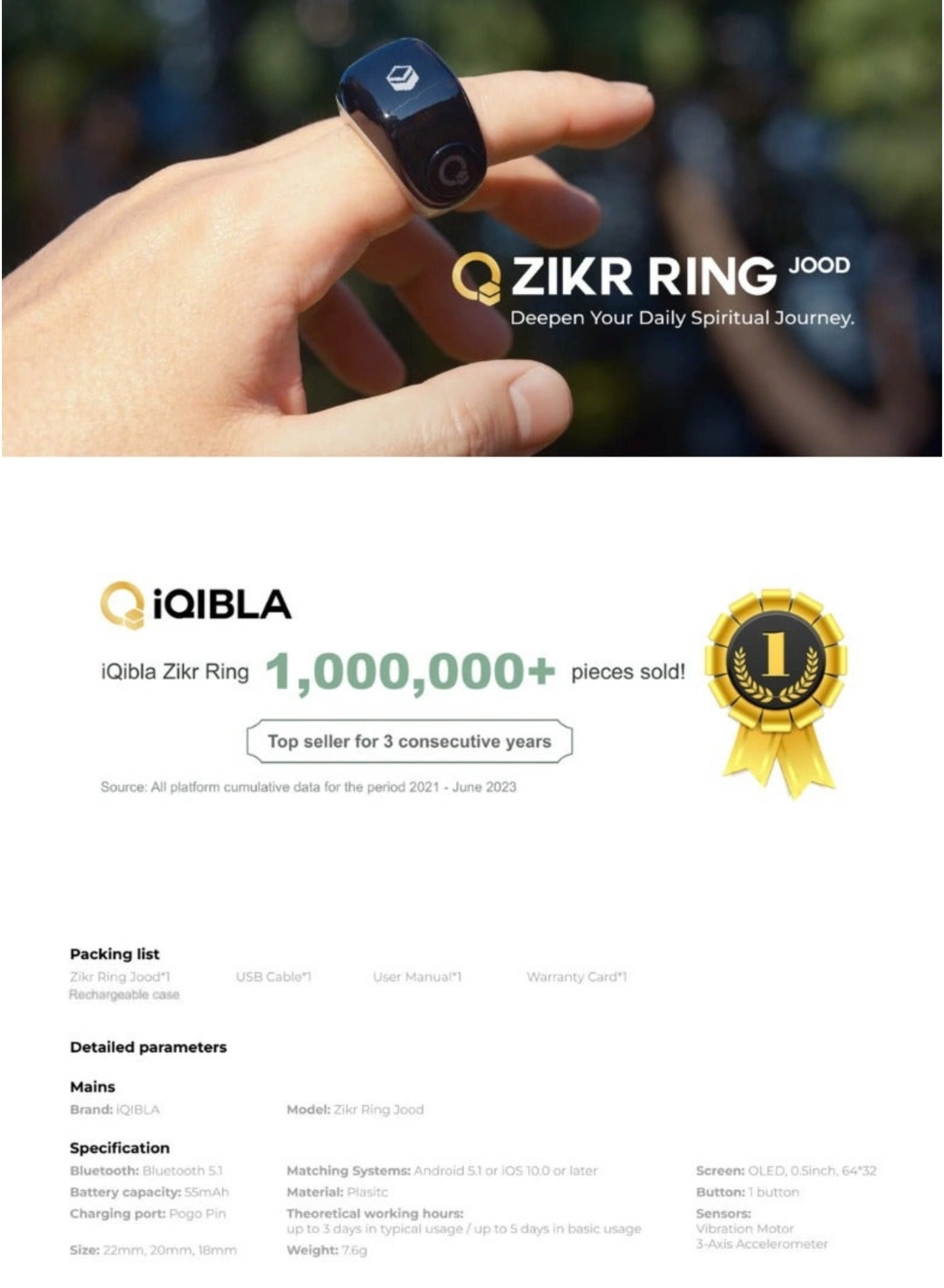 Zikar Ring Jood - 55 mAh USB-C Black