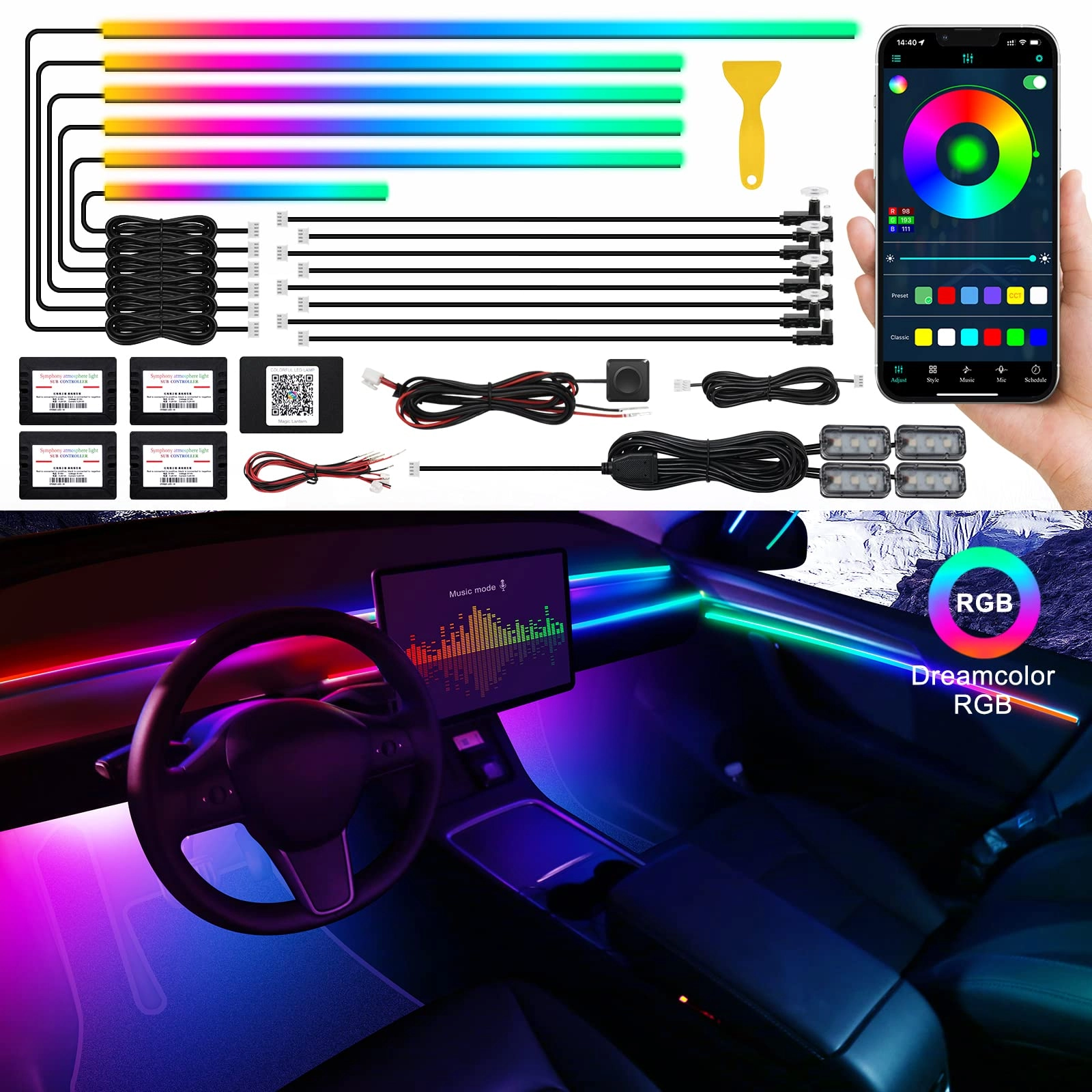 ligheid Dreamcolor Acrylic Interior Car LED Strip Light