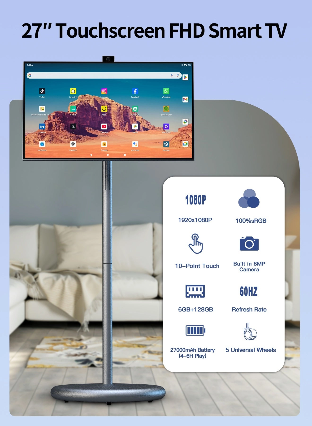 Portable Smart TV - 1080P 27 inch