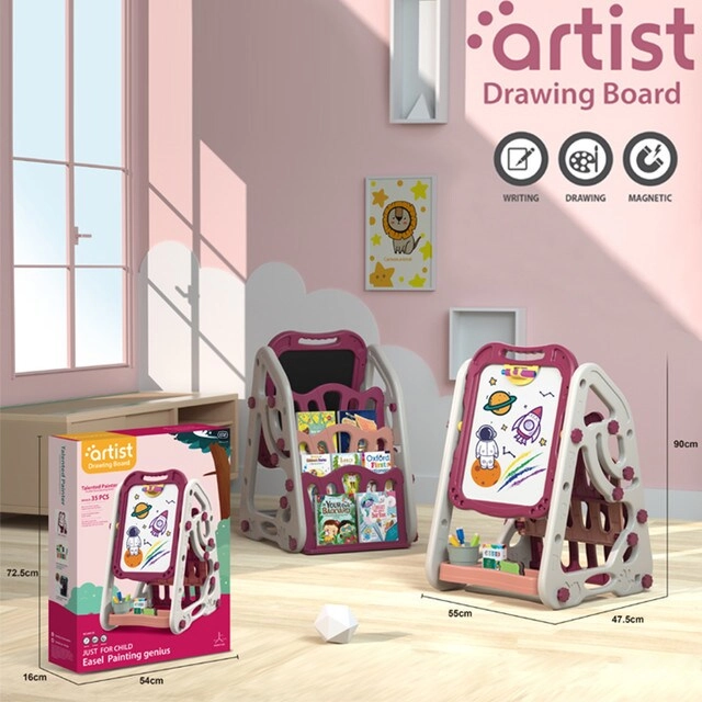 Double Sided Multifunctional Magnetic Drawing / Learning Board wt Book Shelf - 3Years +