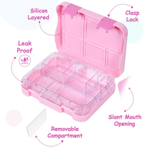 Bento Box - 5 & 4 Convertible Compartment + Insulated Lunch Bag - Insulated + Sandwich Cutter + Fruit Picks - 10 Animal Shaped