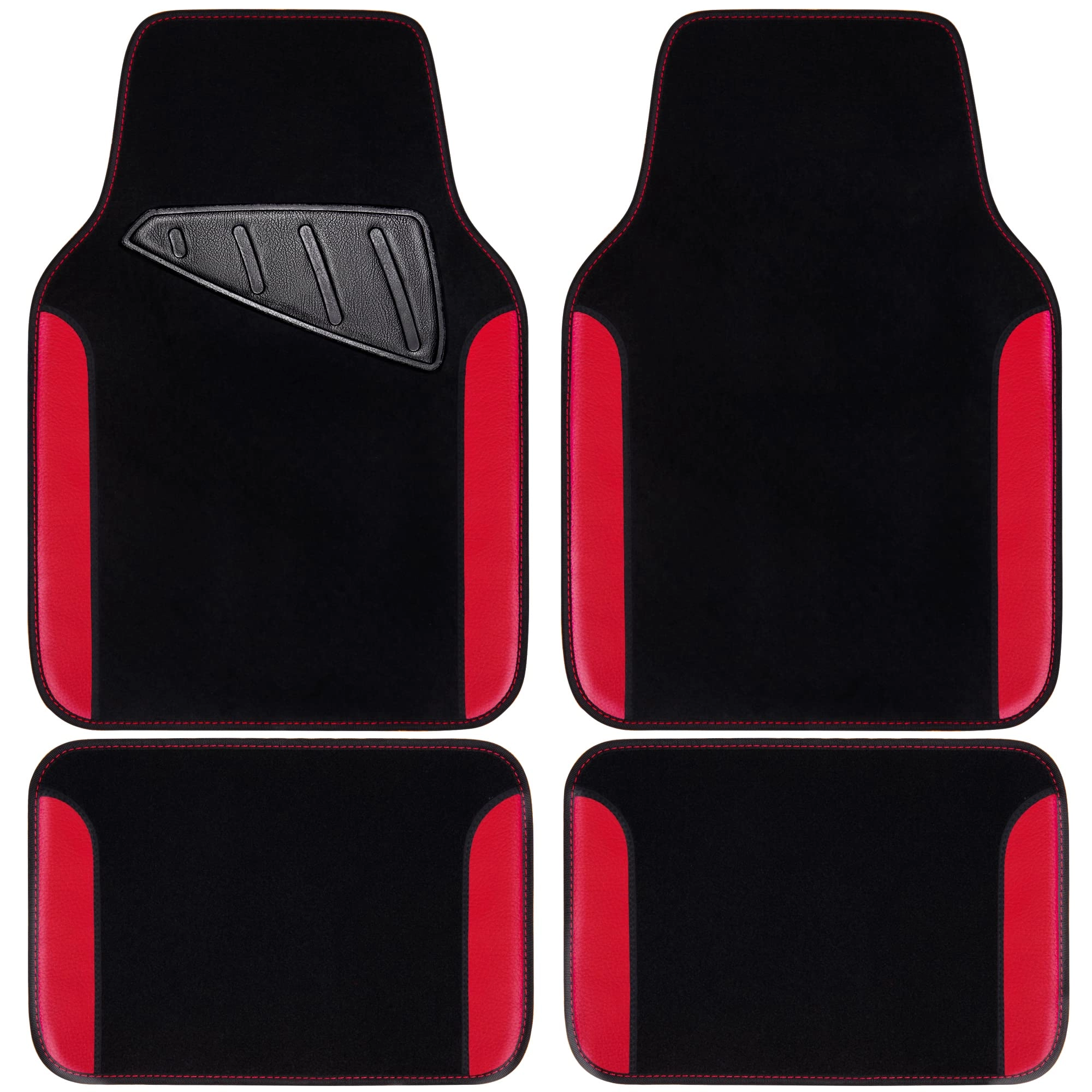 Universal Fit Car Floor Mats - Set of 4pcs Black and Burgundy