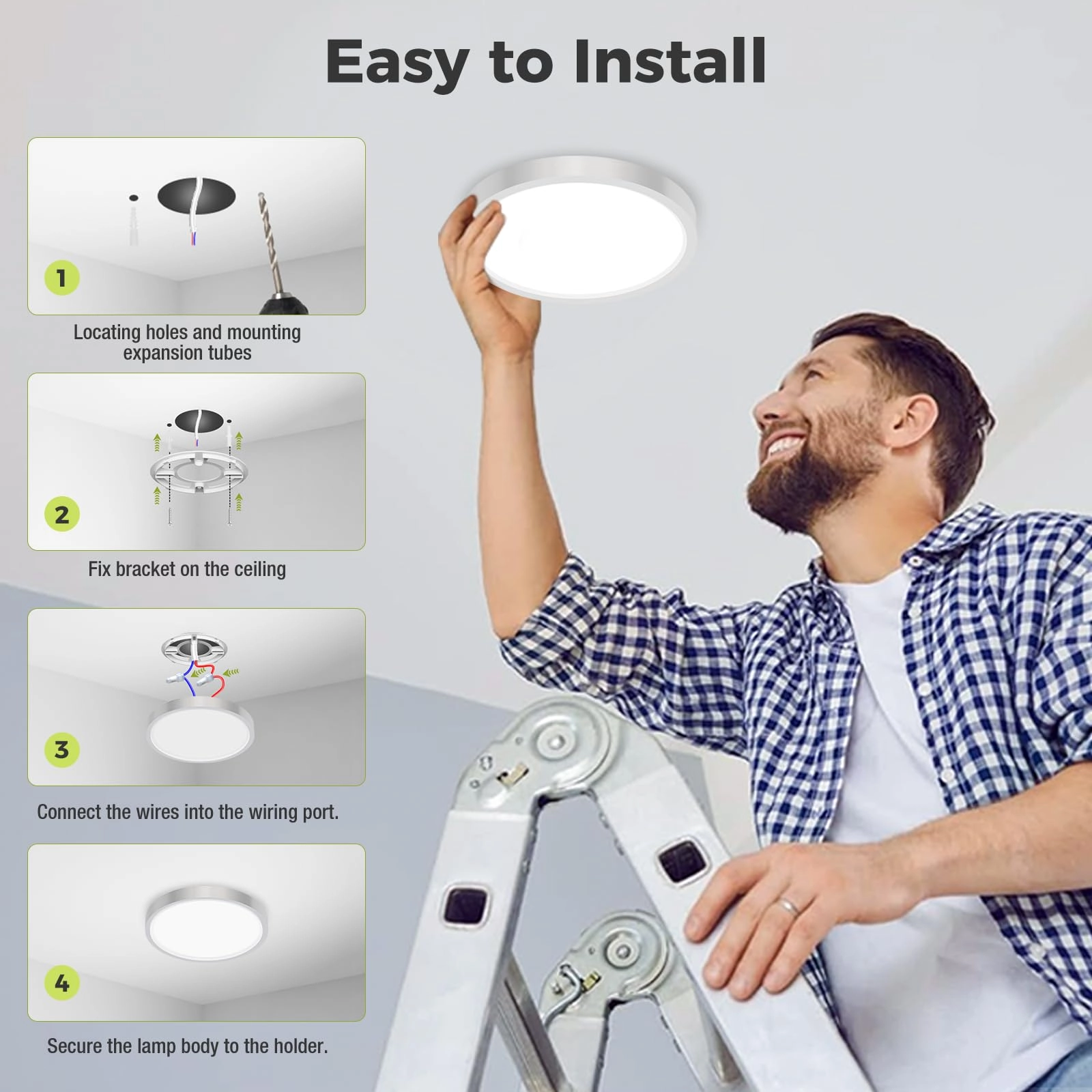 Flush Mount LED Ceiling Light - 3000K 4500K 6000K Dimmable