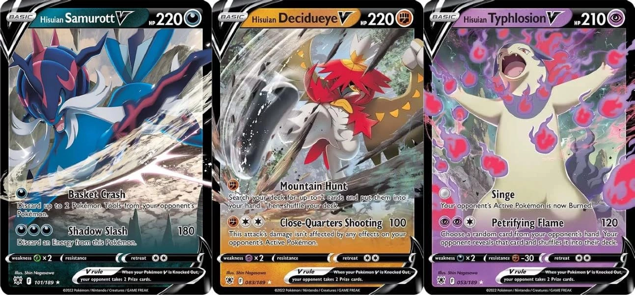 Pokémon Hisuian Samurott V + Decidueye V + Typhlosion V - 3pcs