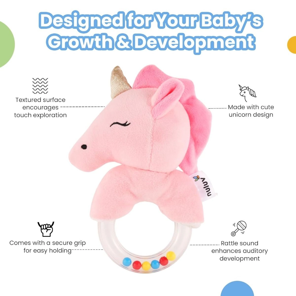Playtime Unicorn Ring Rattle - Suitable For 0 to 12 Years