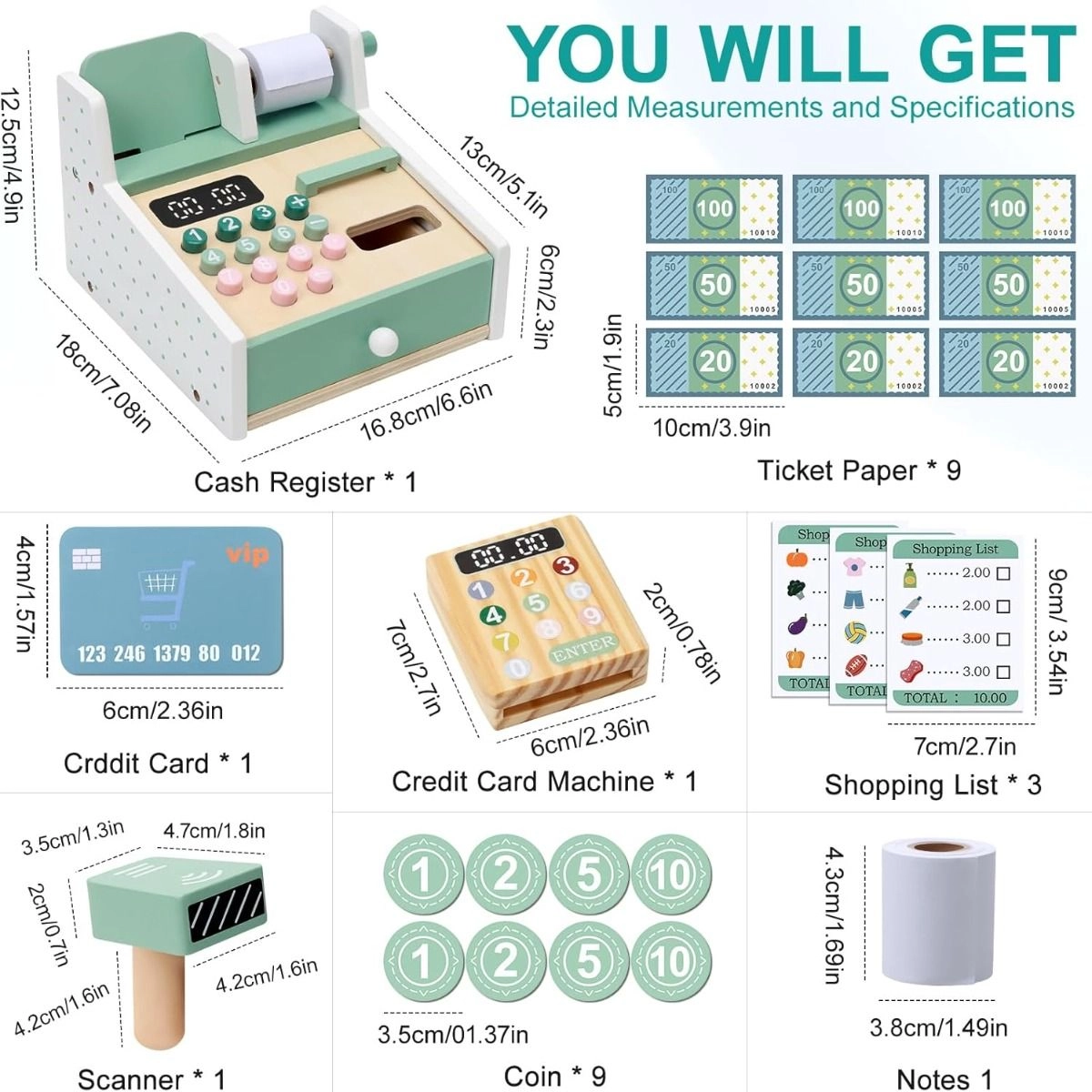 Wooden Cash Register - 16 x 18 x 20 cm eco-friendly (FP-2105-70)