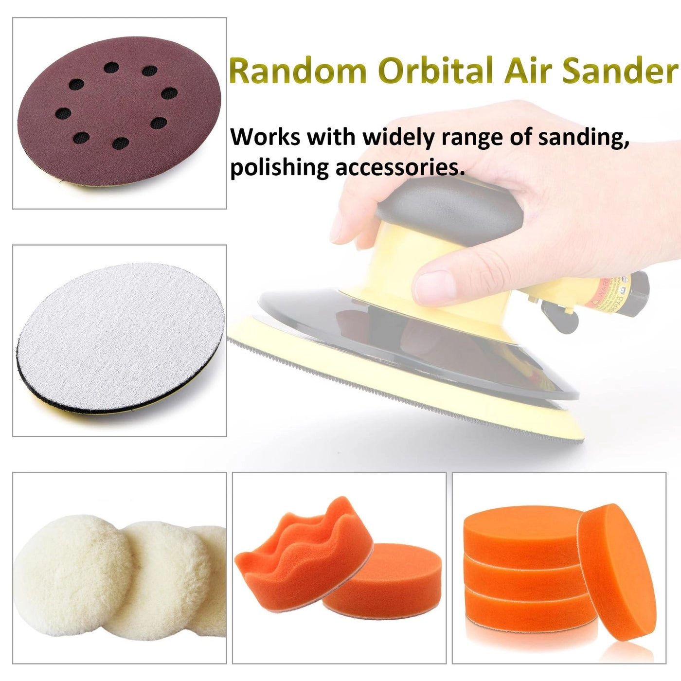 Random Orbital Palm Sander - Dual Action Pneumatic Low Vibration