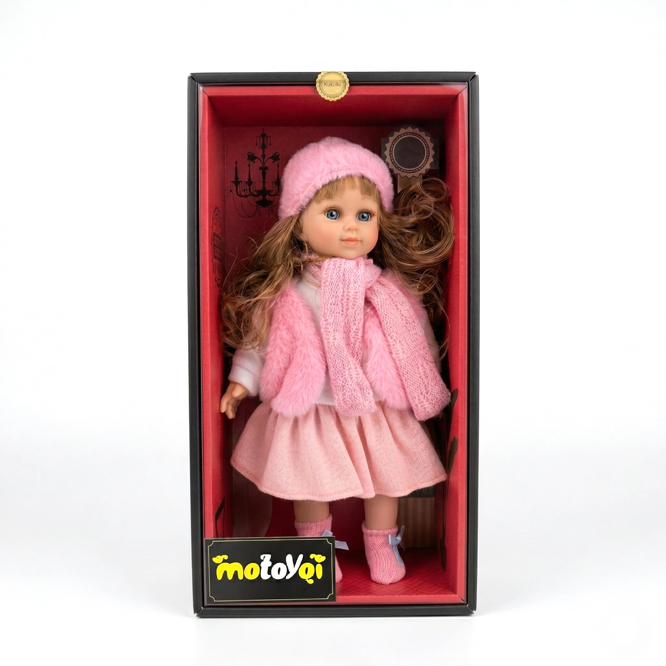 MotoyQi Winter Doll 9913 - Long Hair Blue Eyes Pink Faux Fur Outfit Ages 3+