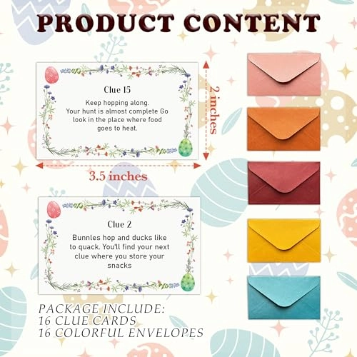 Easter Scavenger Hunt Game - 18 years and up 16 easter-style clue cards and 16 vintage-looking envelopes