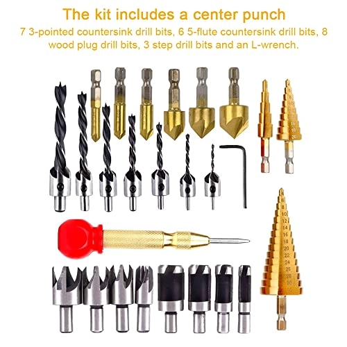 26pcs Woodworking Chamfer Drilling Tool Countersink Drill Bits Set