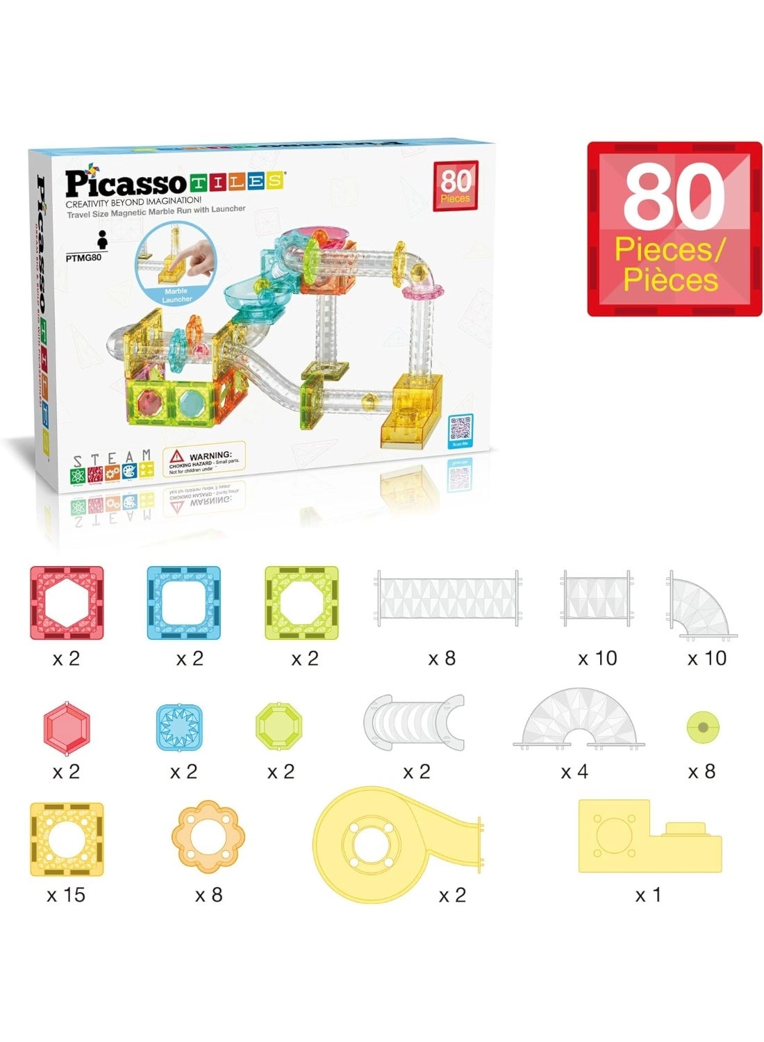 Magnetic Marble Run with Launcher - 80 pcs