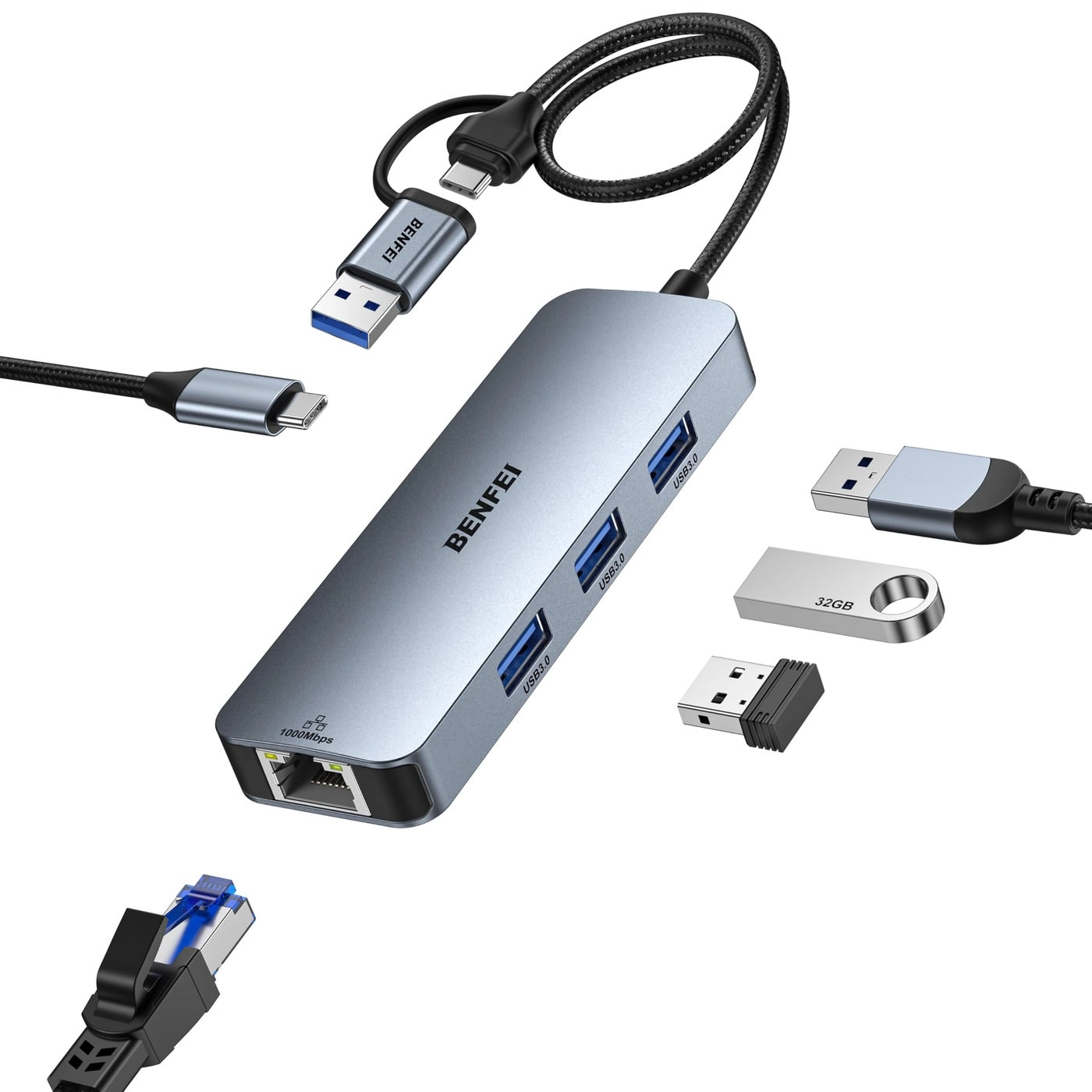 8-in-1 USB C Hub - 4K@60Hz 100W PD Gigabit Ethernet