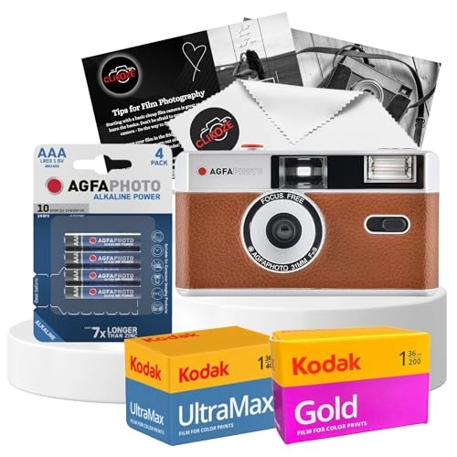 35mm Reusable Film Camera + Ultramax 400 - 36exp + Gold 200 - 36exp + Battery - AAA + Lens Cloth - Black + Photography Tips Card