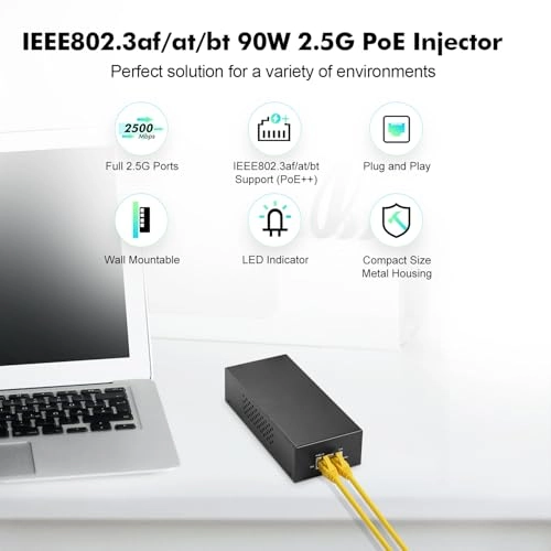 2.5 Gigabit PoE+ Injector - 48V 90W 2 802.3af/at/bt 100/1000/2500Mbps