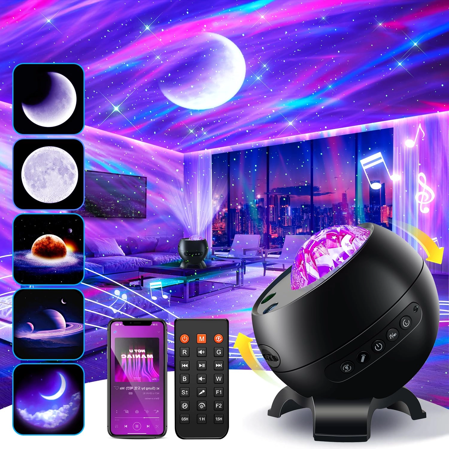 TK CO.,Ltd. Northern Galaxy Light Projector - 300+Modes 5 Films Bluetooth