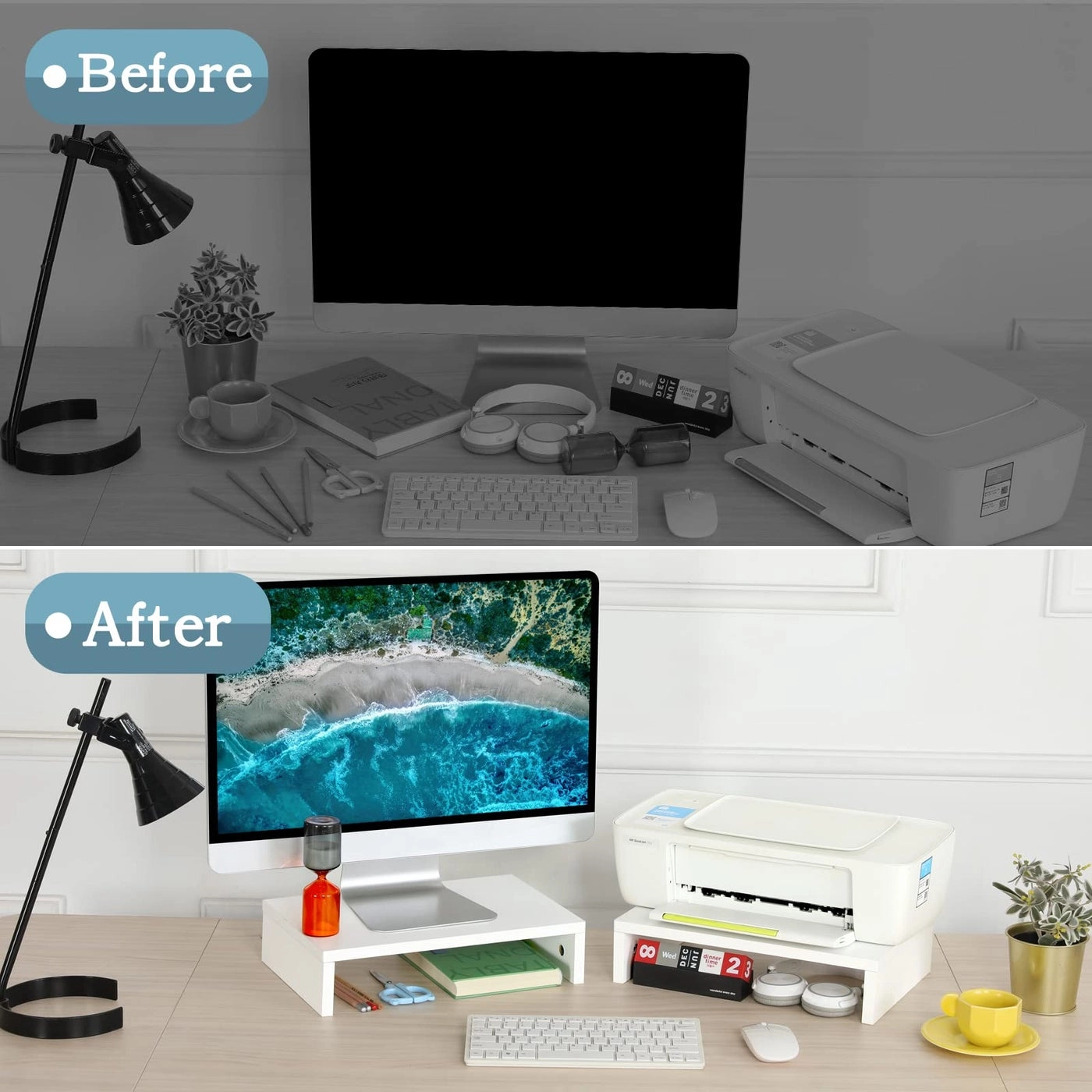 Monitor Stand Riser - White 2 Pack 2 Tier