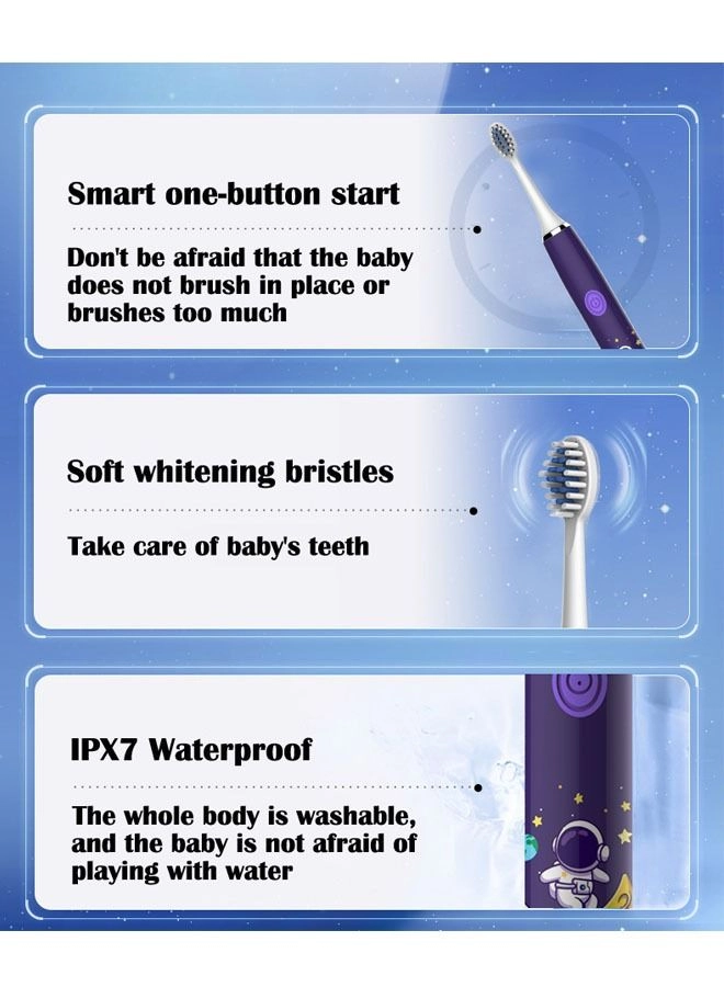 Kids Automatic Electric Toothbrush - Ultrasonic IPX7 3 Brush Heads