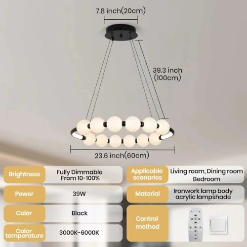 Single Ring White LED Chandelier - 3000K-6000K Dimmable