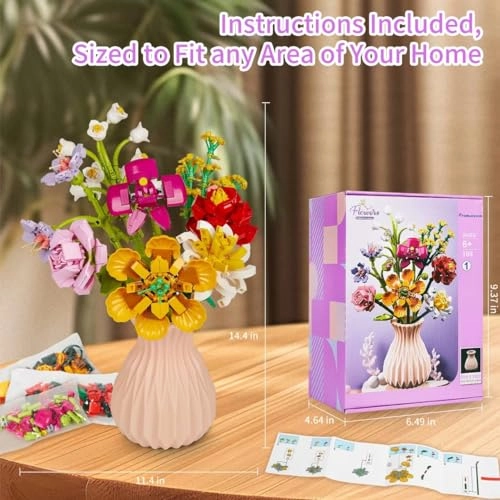 Flowers Bouquet Building Set (AAA-1234) - Vase Artificial Botanical Collection