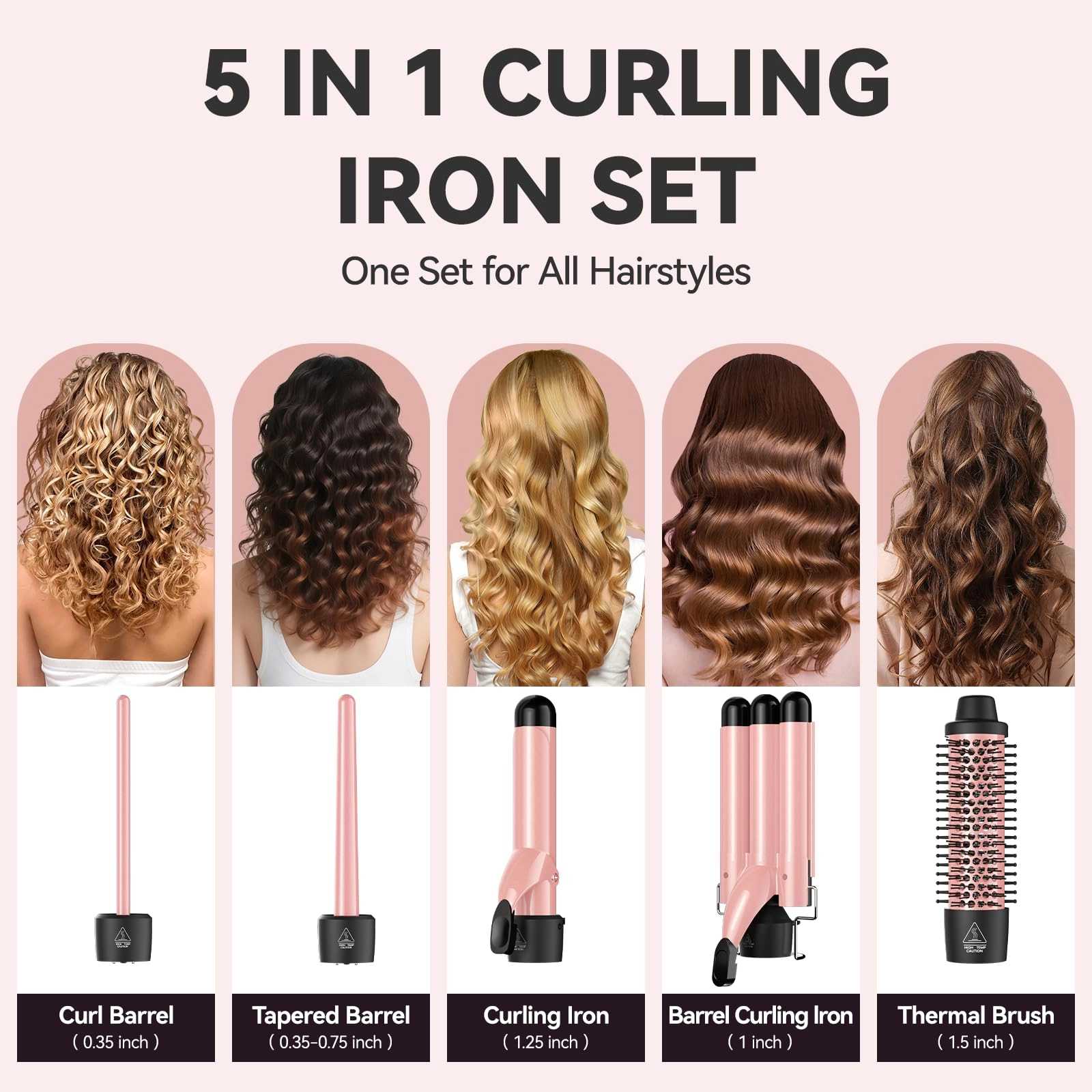 5-in-1 Interchangeable Curling Iron Wand Set - 1.5 Inch 0.35-1.25 inch