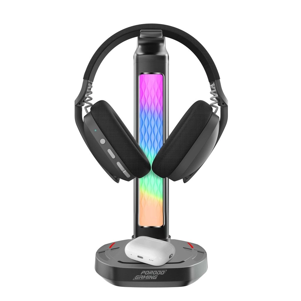 Porodo Headphone Stand - 5W Wireless Charging USB-C Hub RGB Lighting