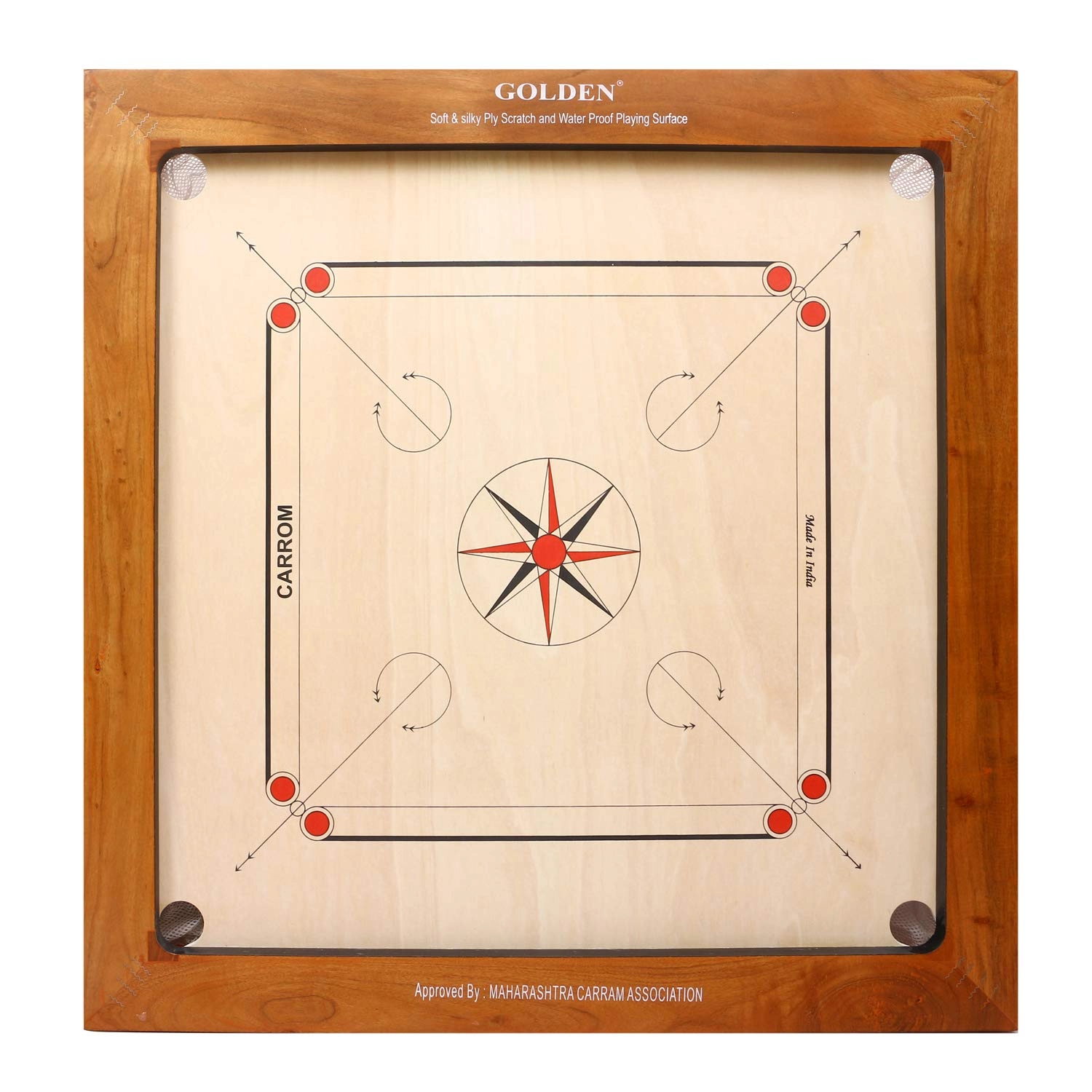 KD Sports Golden Carrom Board - Full Size 8mm Coins Striker Cover
