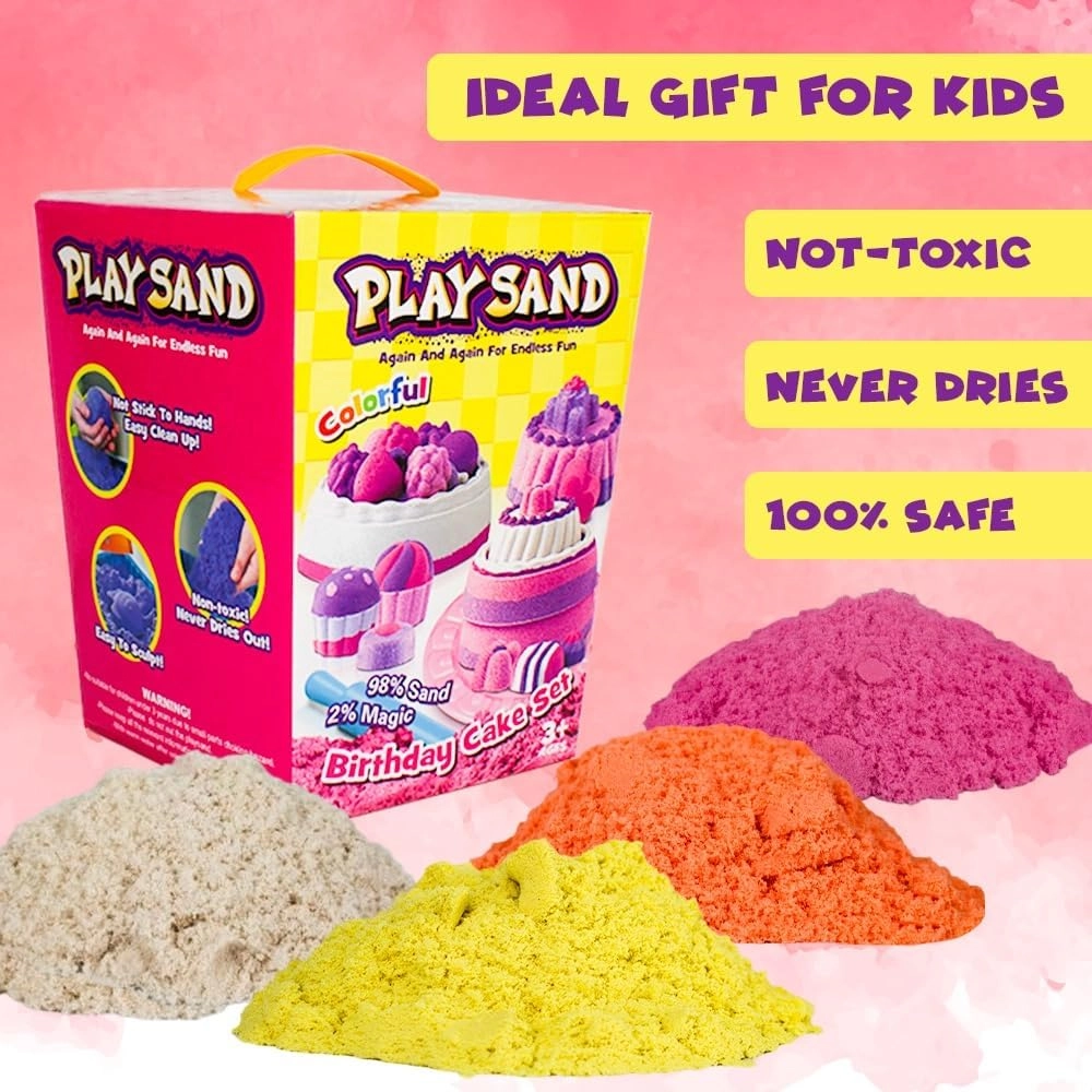 Magical Play Sand Kit - 908g Colorful Birthday Cake Mold