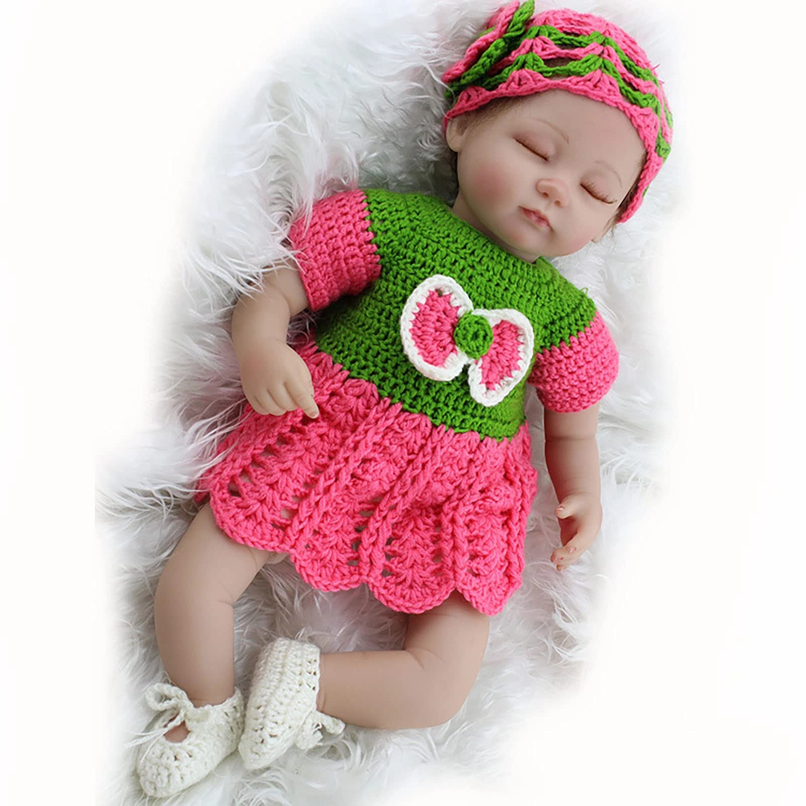 F&FSH Reborn Baby Doll - 18 Inch Vinyl Cotton Body Green And Pink Thread Skirt