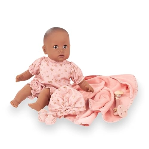Cosy Aquini Baby Doll - 13" Soft Cloth Bath Brown Hair Brown Sleeping Eyes