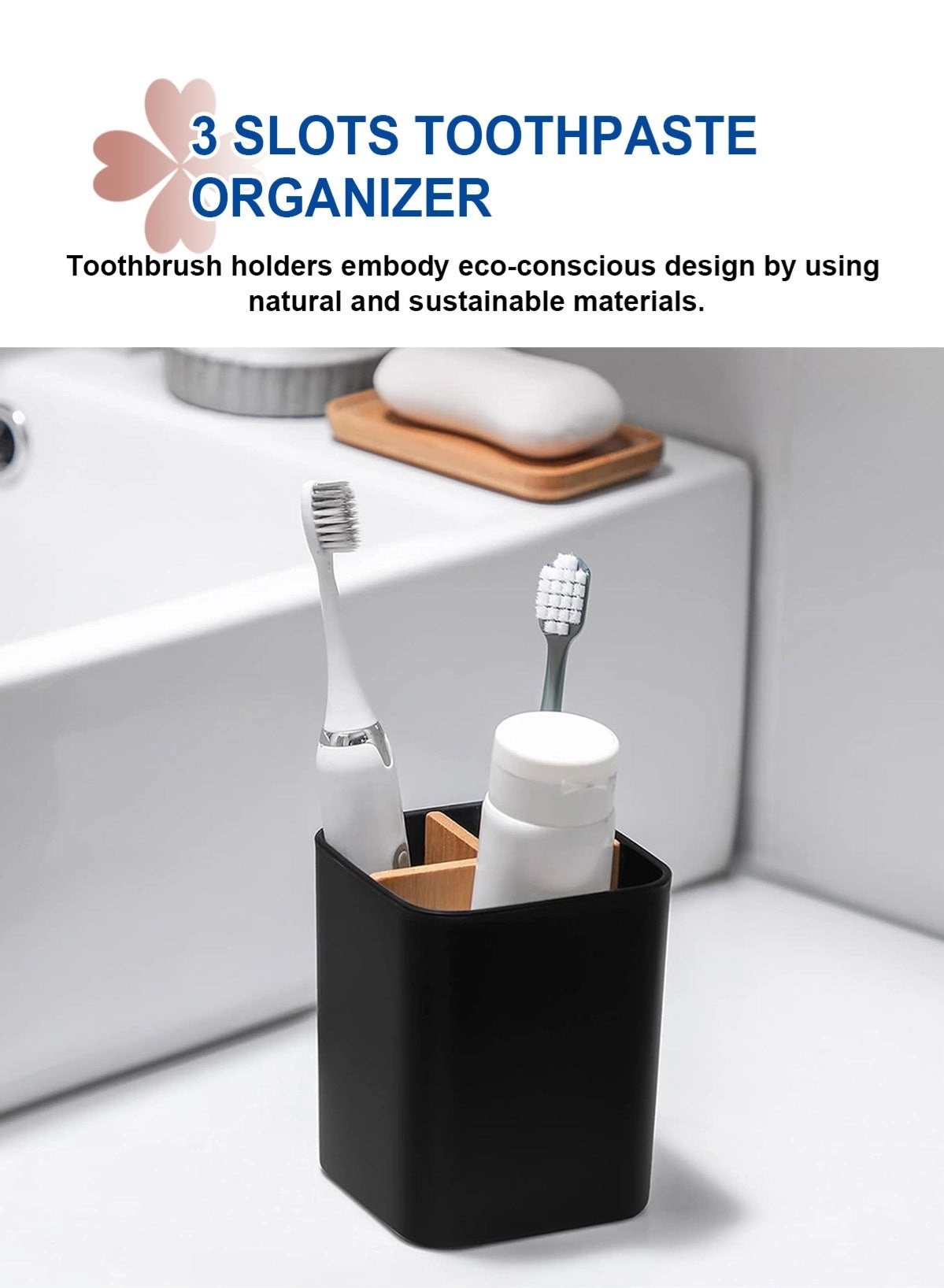 Bamboo Toothbrush Holder - Bathrooms 3 Slots