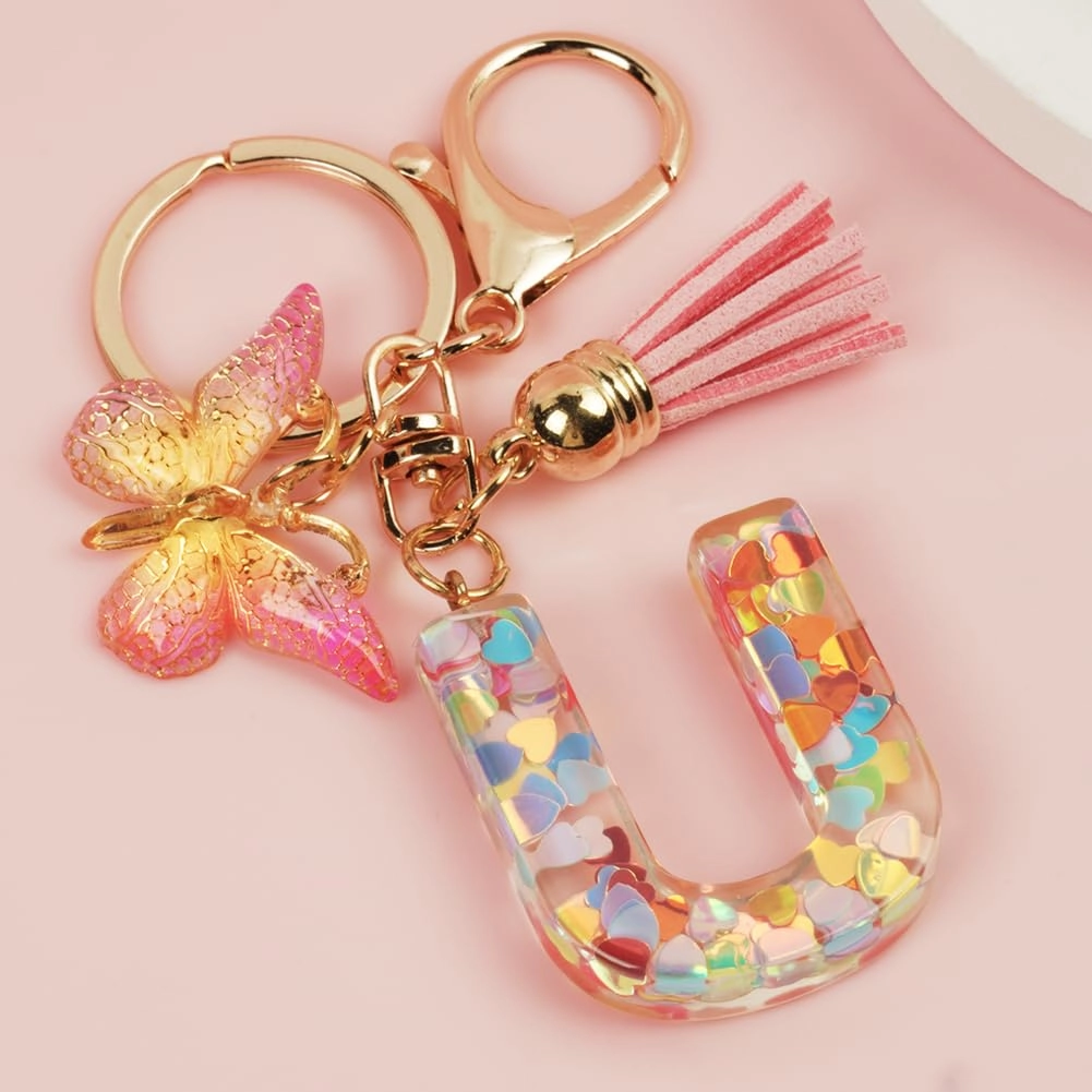 Initial Letter Keychain - Butterfly