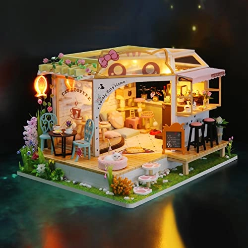 DIY Miniature Dolls House Kit - Cat Coffee Garden