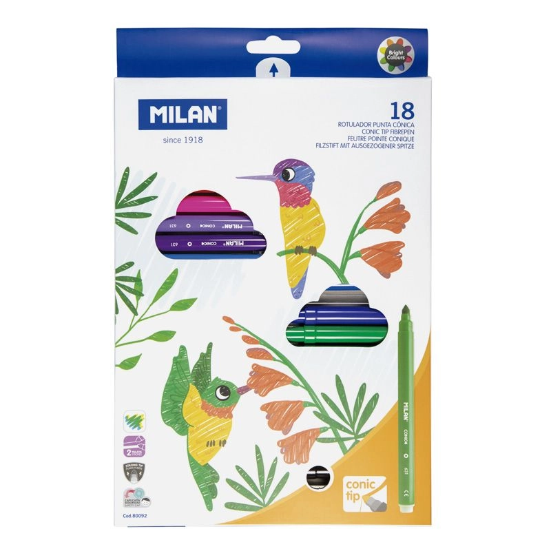 Milan Conical Tip Fibre Pens - 18 Pcs