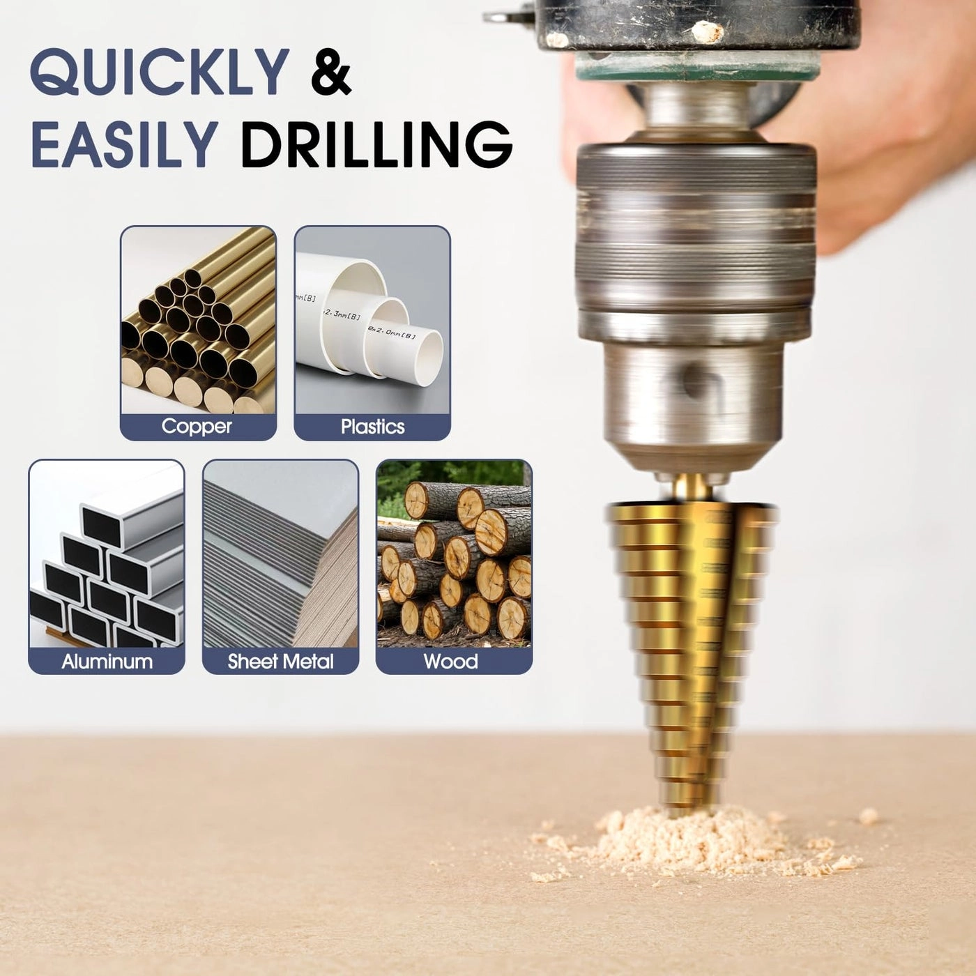 Step Drill Bit Set - Titanium Coated High Speed Steel 3 Pieces Metric 4-12mm/4-20mm/4-32mm