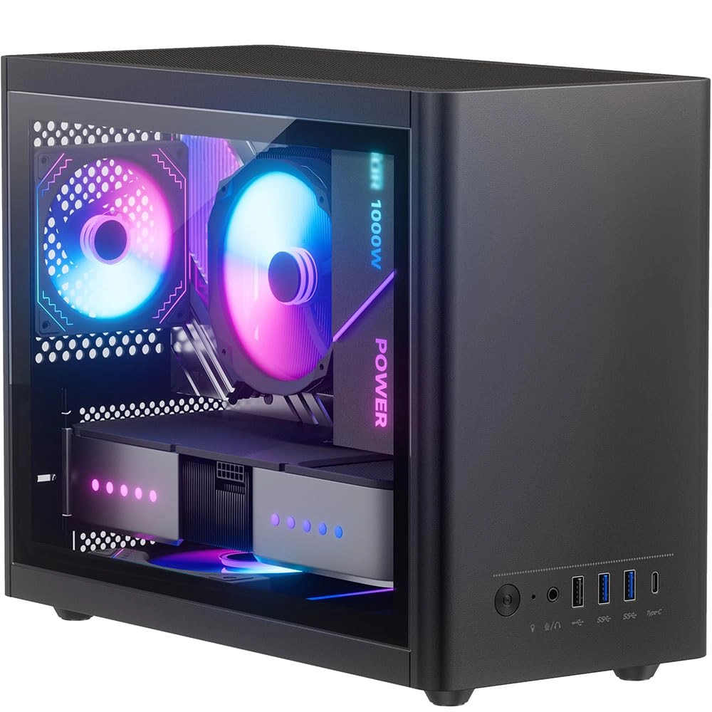 JOYJOM Micro ATX Case - 2PCS 90mm RGB Fans 14.6L Type C USB3.0