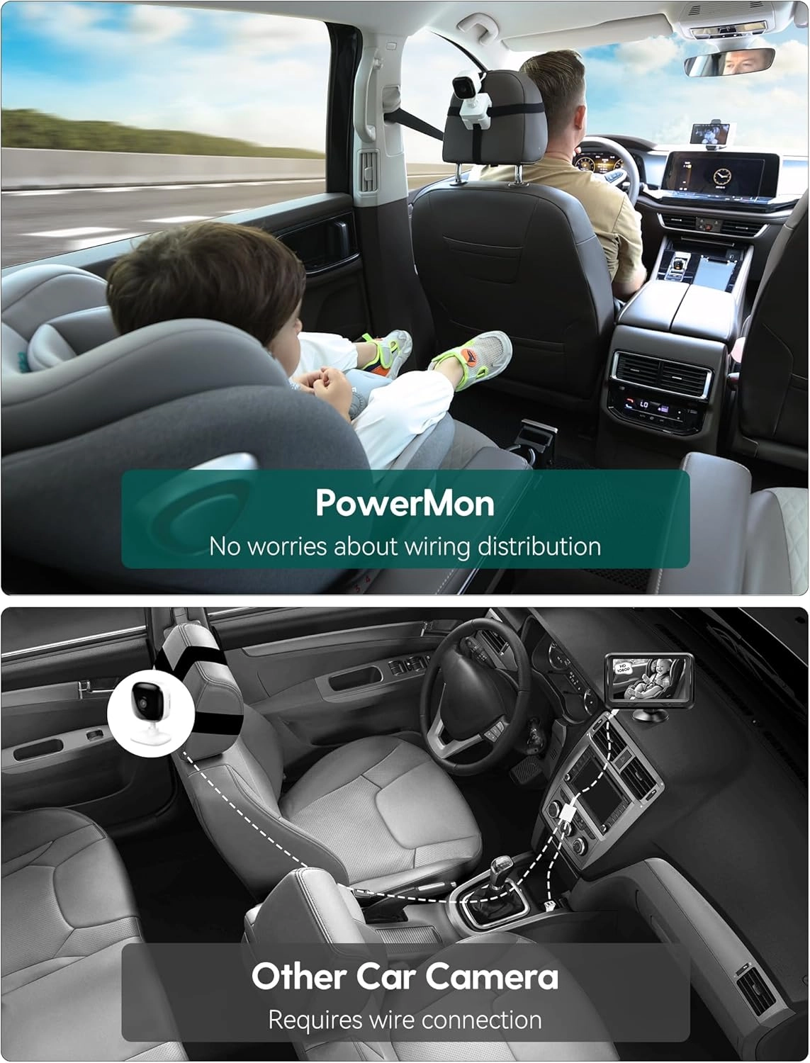 Wireless Baby Car Camera - 8 H Battery 2in1 Night Vision