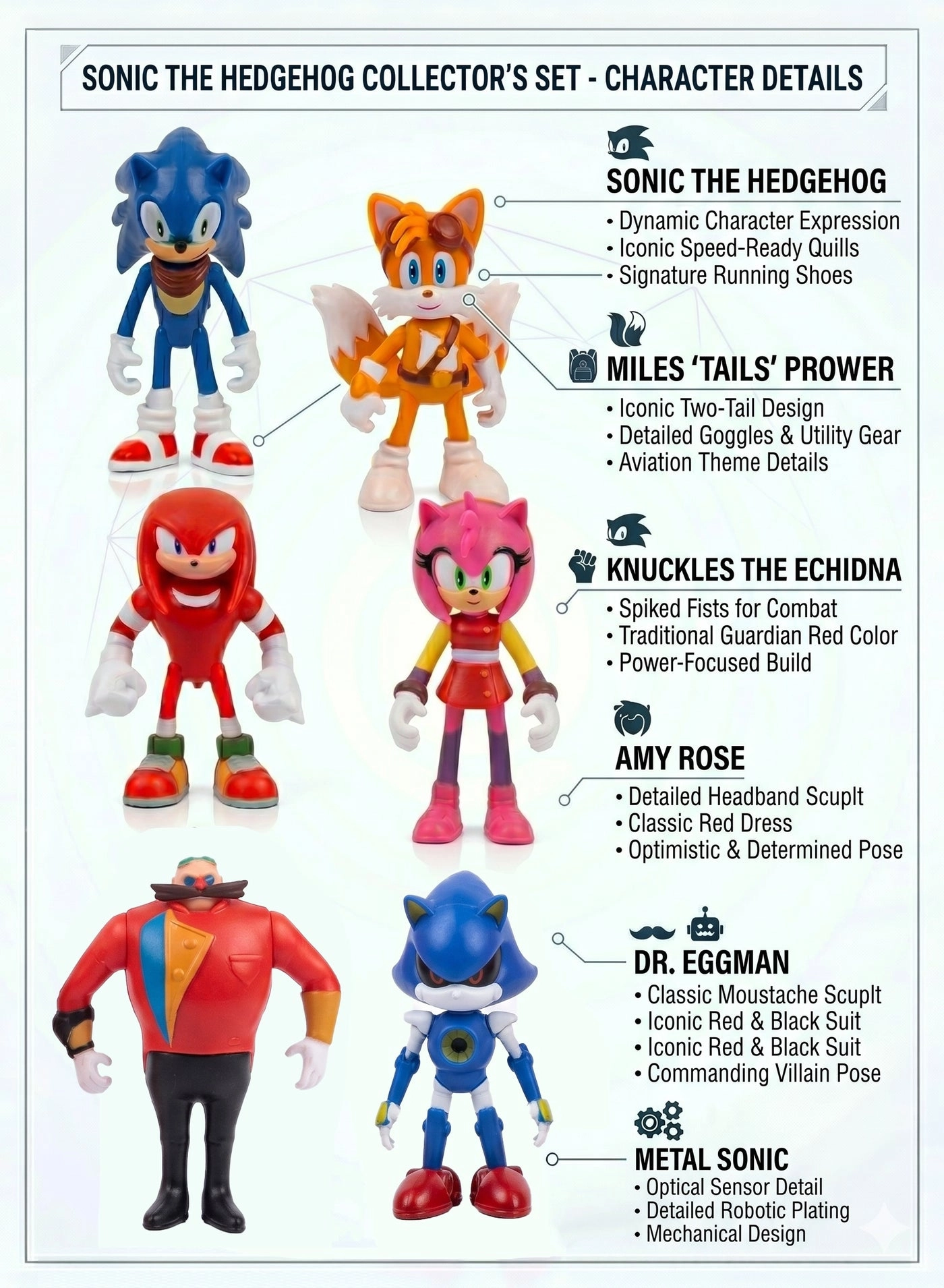 Sonic + Tails + Knuckles + Amy + Metal Sonic + Dr. Eggman - Sonic - 6 pcs (R1162)
