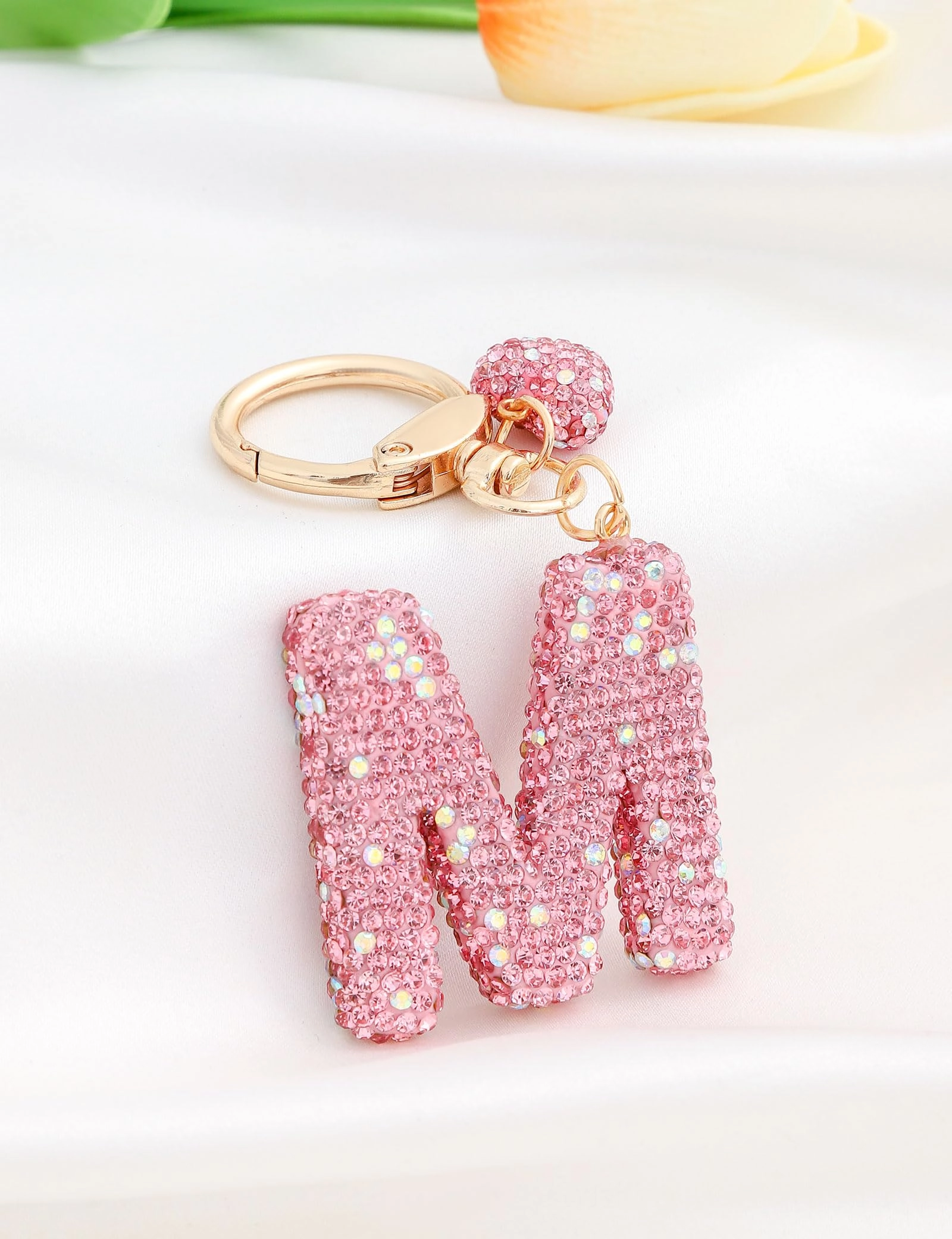 Initial Keychain - L Purple Rhinestone