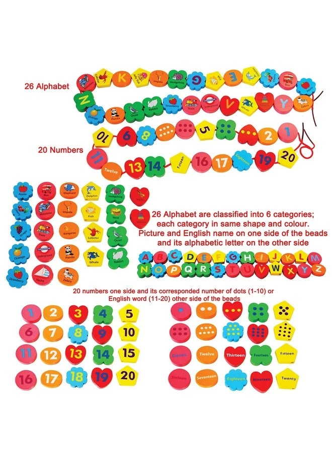 Wooden Alphabet Number Blocks - 3 Years Old 46 pieces