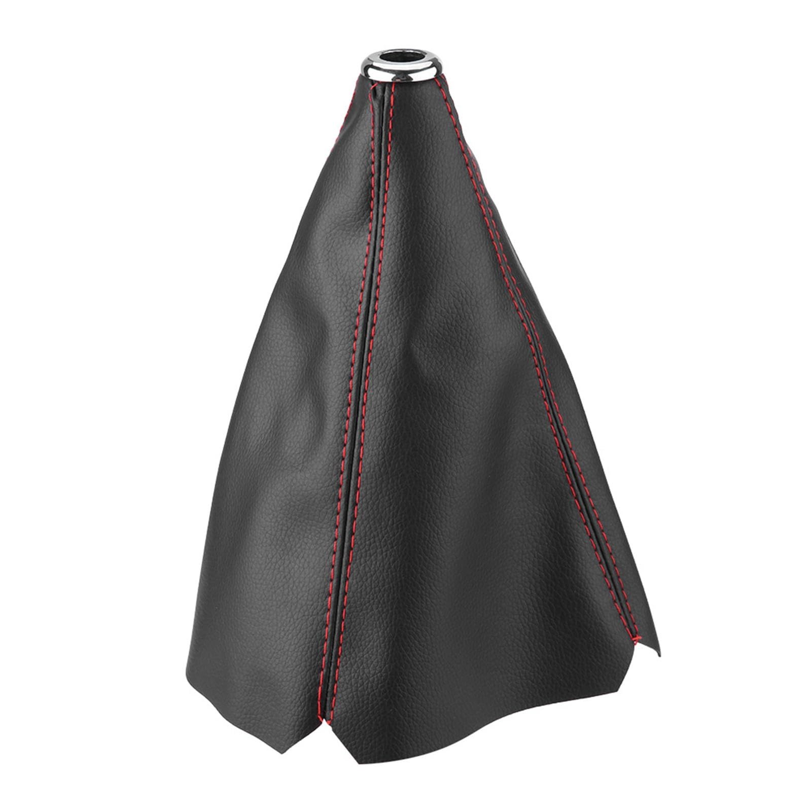 Qiilu Gear Shift Knob Cover - Glossy Black PU Leather Red Stitching