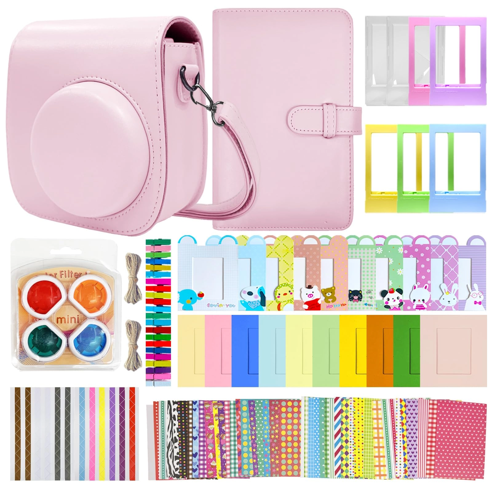 Carreuty Camera Accessories Compatible with Instax Mini 12 / Mini 11 / Mini 9 - Leather Camera Bag Photo Album Bundle