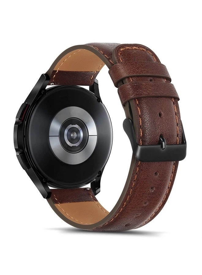 Watch Band 22mm - Leather Stainless Steel Clasp Dark Brown