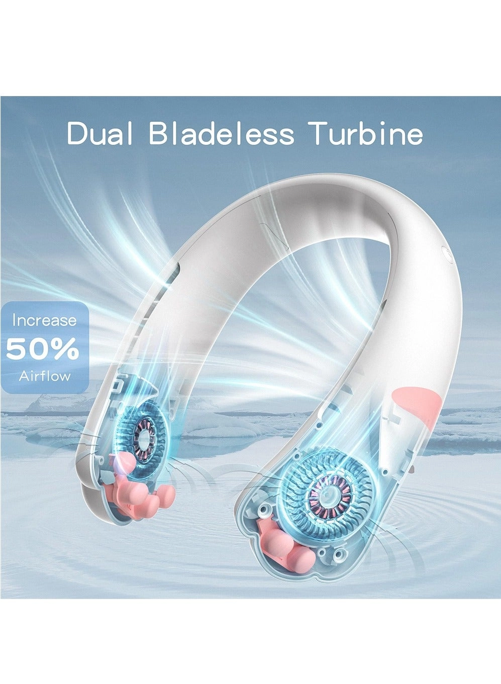 Portable Neck Fan - 2400mAh USB-C Rechargeable 3 Speeds