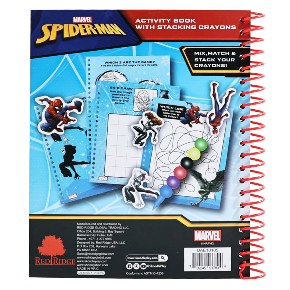 Spider Man Activity Book - 6 stacking crayons 20 coloring pages Ages 3+