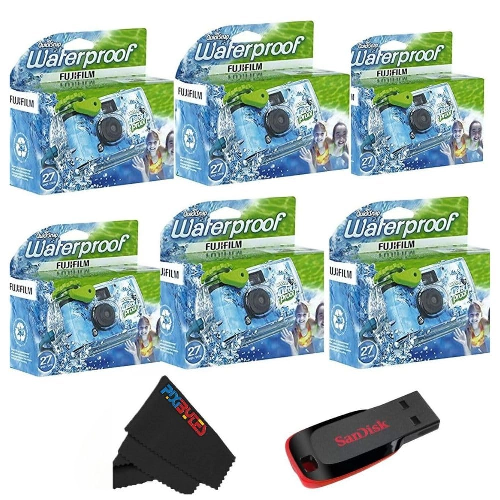 QuickSnap Waterproof - 35mm 27 Exposure + USB Flash Drive - 32 GB + Microfiber Cleaning Cloth