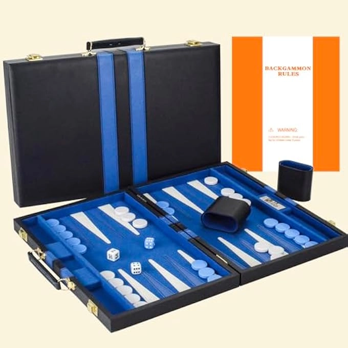 SUN FLAIR Backgammon Set - Travel Premium Leather Case Bundle