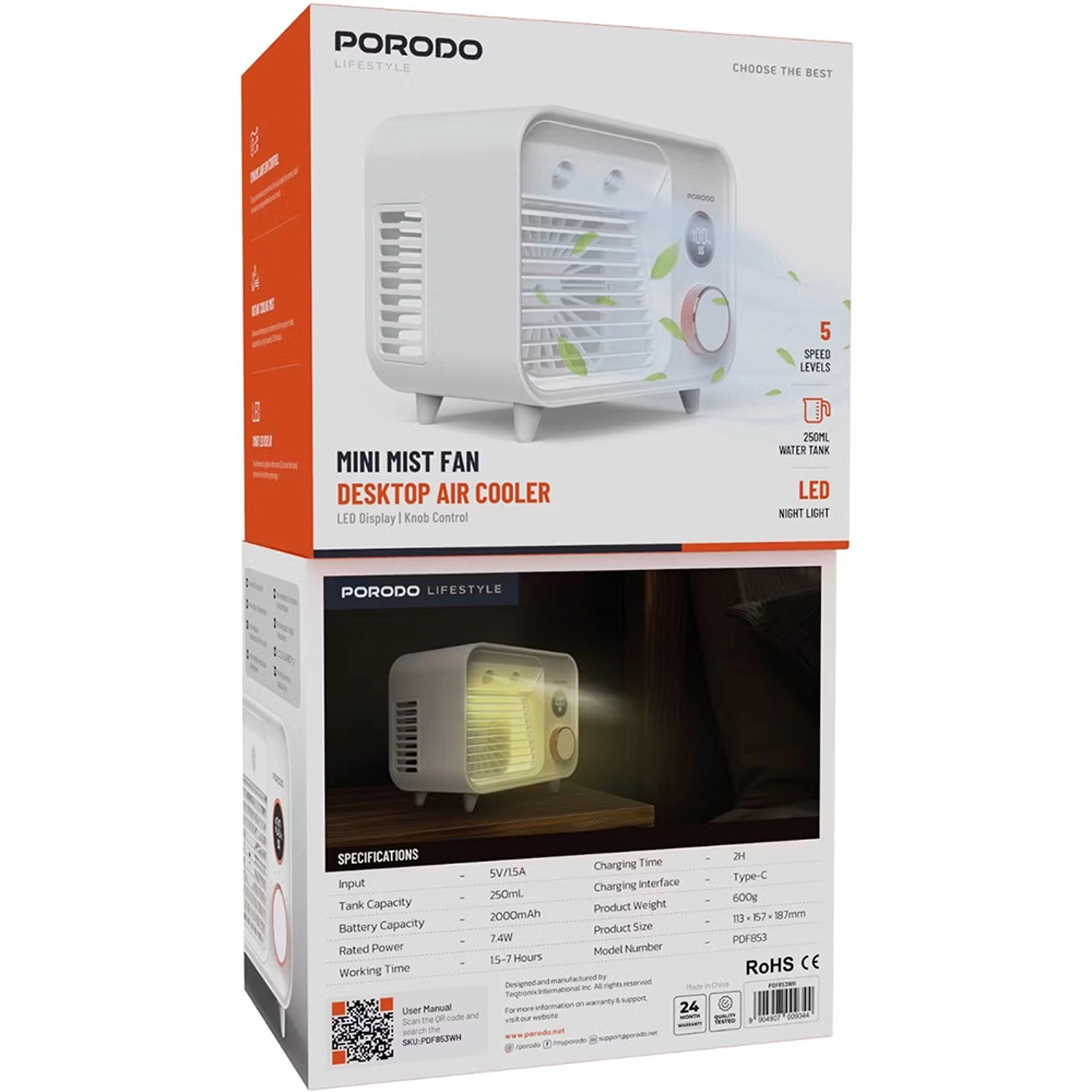 2-In-1 Mist Fan - 2000mAh 100-Level Speed Digital Display